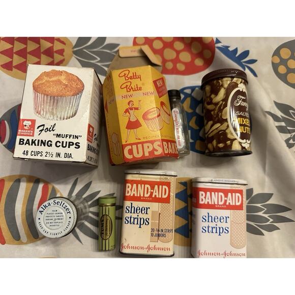 Johnson & Johnson Other - Mom Lot 50s 60s Band-Aid Sheer Strips Tin Cans Seltzer Tums Kitchen Props